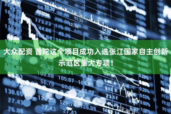 大众配资 普陀这个项目成功入选张江国家自主创新示范区重大专项！