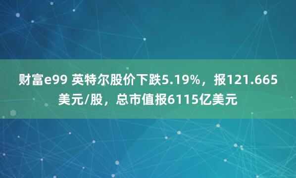 财富e99 英特尔股价下跌5.19%，报121.665美元/股，总市值报6115亿美元